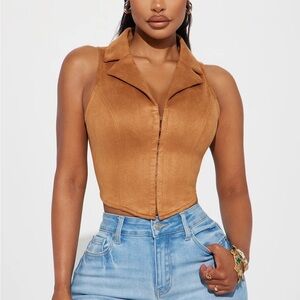 Faux Suede Vest Top - Camel